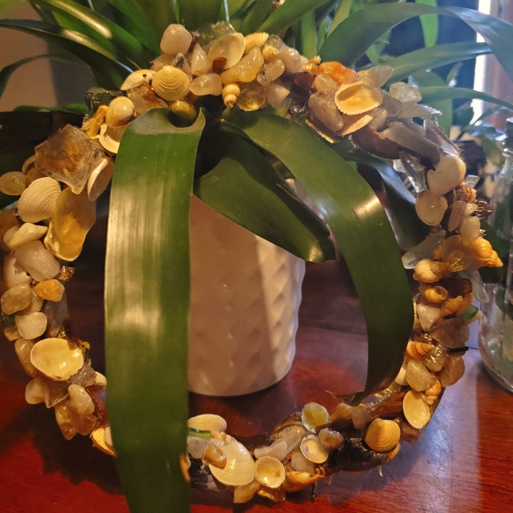 Beach glass & Sea shells artistically created wreaths all natural materials